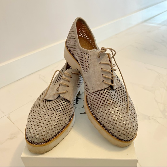 ITALIAN Luca Grossi Sparkly Gray Suede Silver Lace-Up Shoes - Picture 2 of 16